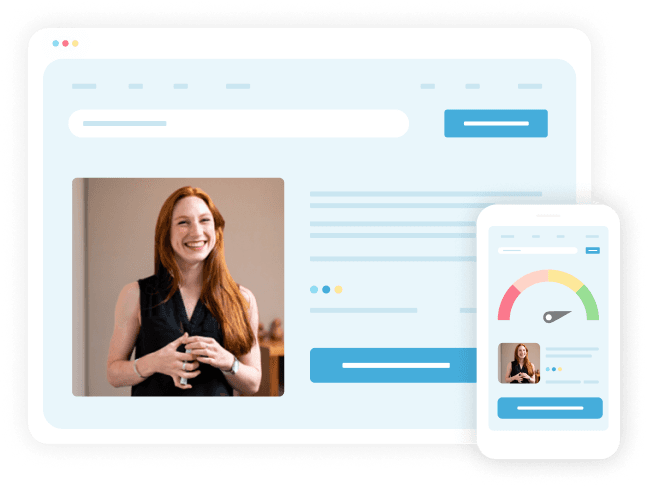 Egy hölgyet ábrázoló kép, aki boldog, mivel gyors és hatékony weboldalt böngészett.